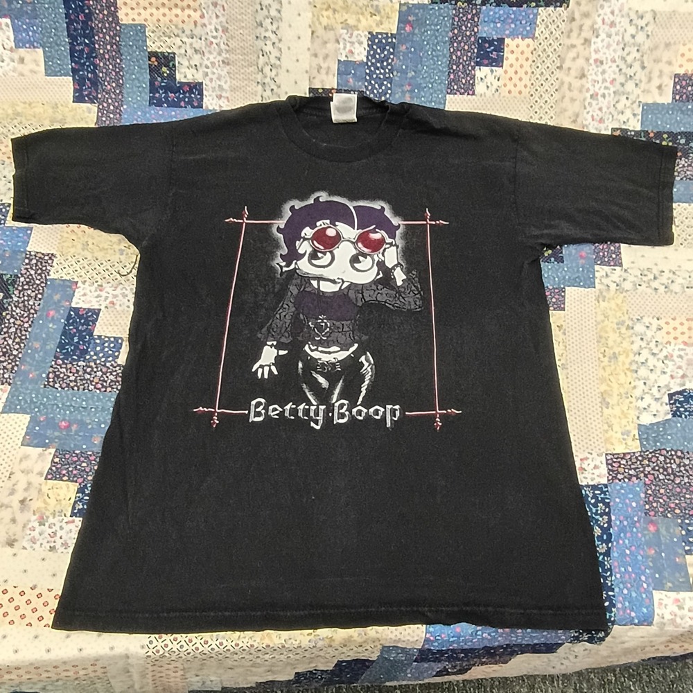 Vintage 90s Gothic Betty Boop T Shirt Size Large‎ Black Double Sided Y2K Goth